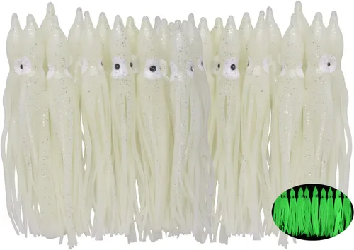 Miniatura 8 de Faldas de calamar de pesca, señuelos de pulpo, señuelos de pesca de plástico suave, cebo de calamar para agua salada, lubina, trucha de salmón Verde