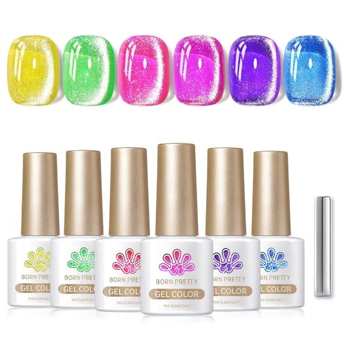 Miniatura 14 de Born Pretty Esmalte de uñas de gel de ojo de gato magnético, esmalte de gel pastel lechoso magnético azul pastel verde púrpura rosa nude plateado