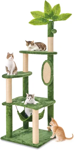 Miniatura 10 de Torre de árbol para gatos de varios niveles de 54 pulgadas con hamaca, condominios y postes rascadores, muebles grandes para gatos