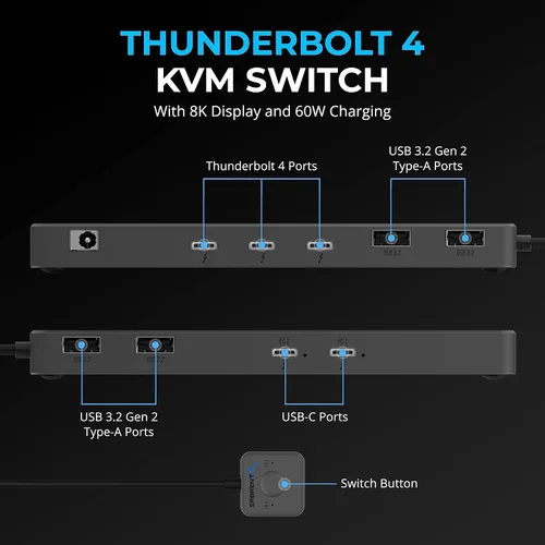Miniatura 2 de SABRENT Conmutador KVM Thunderbolt 4, Compartición de Periféricos con 3X Thunderbolt 4 USB C 40Gbps, 2X Carga USB-C 60W (PD 3.0) 4X USB Tipo A