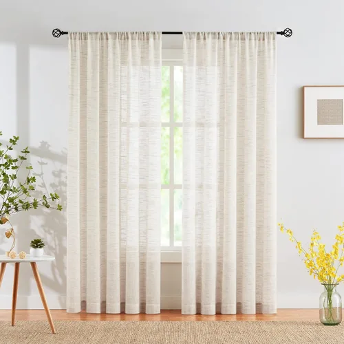 Miniatura 14 de Treatmentex Cortinas de Lino Semi Transparentes Naturales de 84 Pulgadas de Largo, Cortinas de Mezcla Country Falx para Sala de Estar, Casa