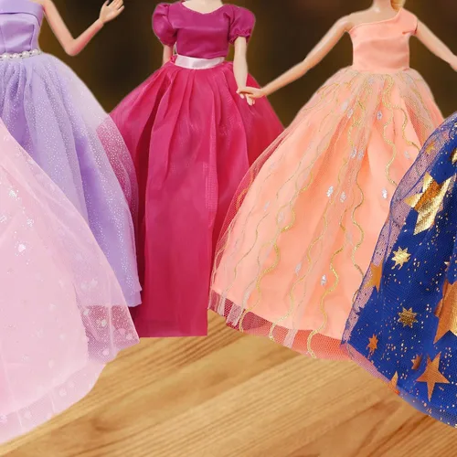 Miniatura 6 de 5 piezas de vestido de novia hecho a mano vestido de fiesta para niña de 11.5 pulgadas muñeca accesorios de ropa al azar conjunto de ropa
