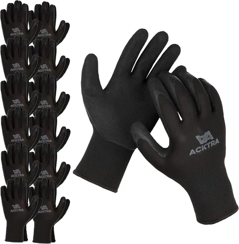 ACKTRA - Guantes de trabajo de nailon recubiertos de poliuretano premium, 12 pares, puño tejido, para jardinería y uso general, para hombres y