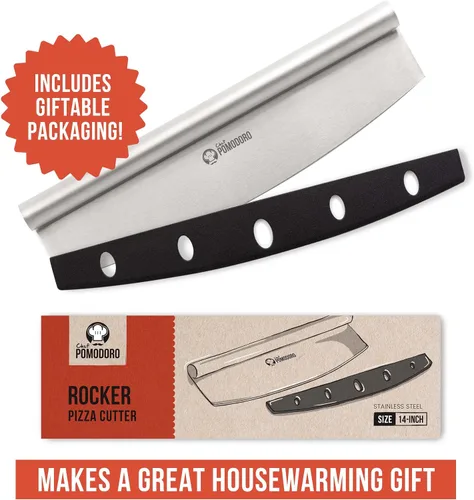 Miniatura 7 de Chef Pomodoro Cuchillo basculante para pizza con cubierta protectora, multiuso de 14 pulgadas con hoja de acero inoxidable súper afilada, cubierta