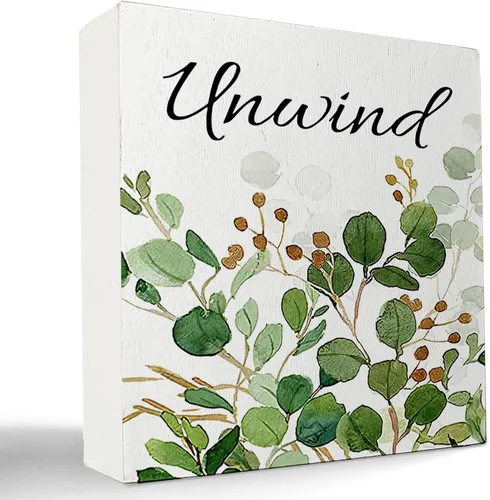 Decoración de baño de granja verde salvia, letrero de caja de madera con frase "Breathe Quotes", decoración de estantes, artículos pequeños de Unwind