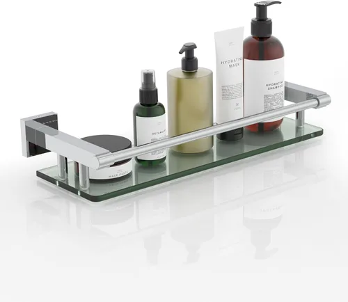 Miniatura 17 de Estantes de vidrio para baño, estante rectangular de acero inoxidable cromado de 20 pulgadas, estante de vidrio templado para montaje en pared