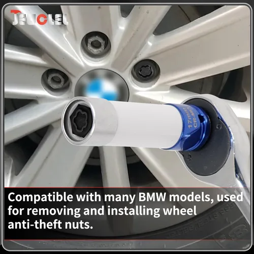 Miniatura 5 de Kit de llave de tuerca de bloqueo de rueda de 21 piezas compatible con la serie BMW, juego de adaptadores de tuercas de bloqueo de rueda