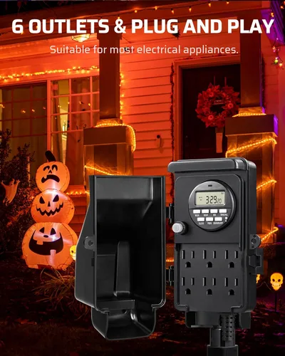 Miniatura 4 de DEWENWILS - Temporizador digital para exteriores, temporizador de tiempo multi-zócalo, impermeable, 6 salidas de jardín, cable de extensión de 6 ft