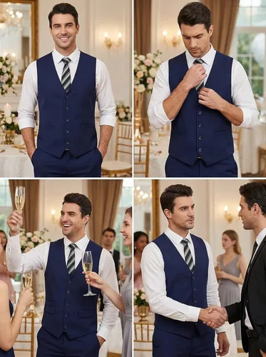 Miniatura 6 de COOFANDY Chaleco de traje para hombre, chaleco de vestir formal, ajustado, buesiness boda