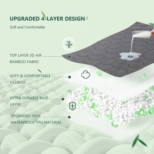 Miniatura 6 de Protector de colchón impermeable de 40% rayón derivado del bambú, cubrecolchón con tejido de aire 3D transpirable, con bolsillo profundo de 8 a 21
