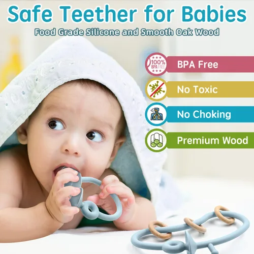 Miniatura 2 de Juguetes sensoriales de succión para silla alta para bebés de 12 a 18 meses, cuerda de silicona de grado alimenticio con lazo de roble Montessori