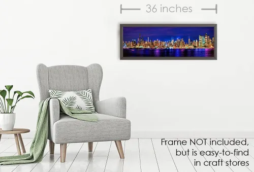 Miniatura 6 de Póster de la ciudad de Nueva York 2022 Manhattan Midtown Skyline sin marco, foto nocturna, color NYC 11.75 pulgadas x 36 pulgadas