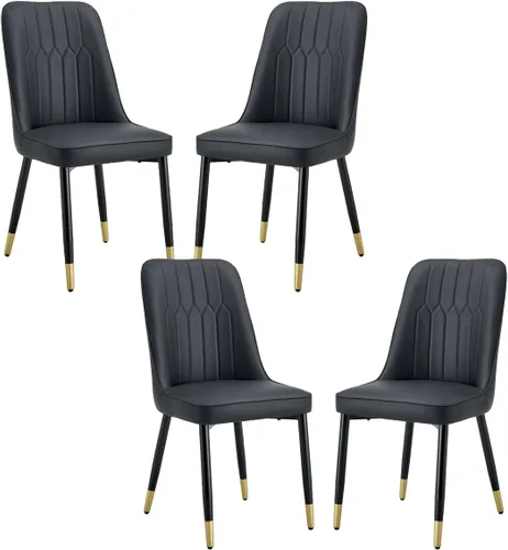 Miniatura 13 de Juego de 2 sillas de comedor, sillas de comedor modernas, equipadas con cojines de respaldo de cuero PU y patas de metal negro, adecuadas