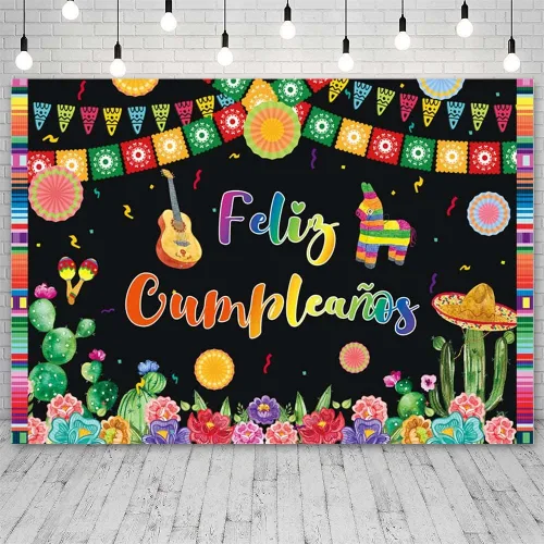 Miniatura 2 de AIBIIN Telón de fondo de Feliz Cumpleaños de 8 x 6 pies, fiesta mexicana, feliz cumpleaños, Cinco de Mayo, Taco, fotografía, fondo, festival