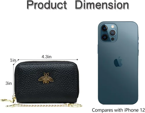 Miniatura 4 de imeetu - Tarjetero de cuero con cremallera y contra identificación por radiofrecuencia (RFID) pequeño, cartera para mujer