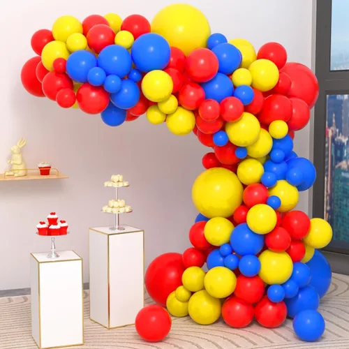 Miniatura 14 de Kit de arco de globos azul, amarillo y blanco, guirnalda de globos azul claro, verde azulado y amarillo blanco, globos azules y amarillos para Rojo