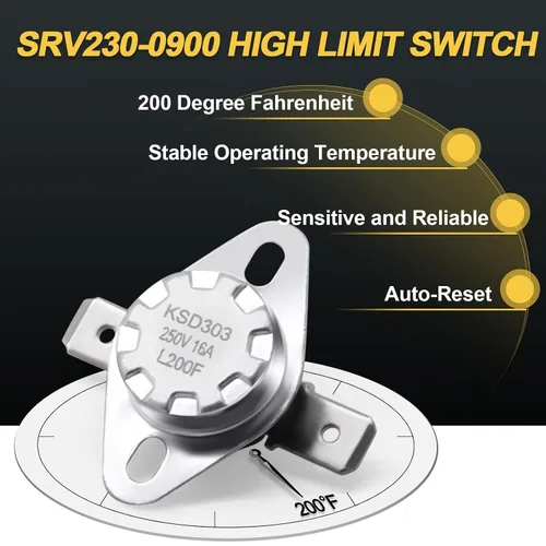 Miniatura 4 de SRV230-0900 Interruptor de límite alto para estufas de pellets Quadra-Fire Classic Bay 1200i y CB1200. Termodisco de sensor de seguridad de disco