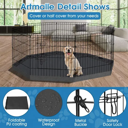 Miniatura 3 de Artmalle Corralito para cachorros, 8 paneles de 24 pulgadas, para interiores y exteriores, de metal, portátil, plegable, para mascotas, animales