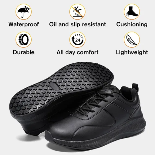 Miniatura 7 de Zapatos de trabajo antideslizantes para hombre, zapatos de cocina impermeables para chef, zapatos cómodos antideslizantes para restaurante, calzado