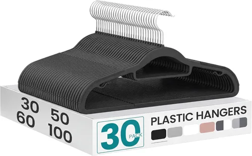 Miniatura 8 de SONGMICS Paquete de 100 perchas para abrigos, perchas de plástico que ahorran espacio, antideslizantes, 0.5 cm de grosor, 42 cm de ancho, gancho