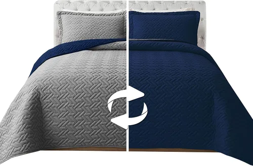 Miniatura 20 de Elegant Comfort Juego de colcha reversible acolchada de 3 piezas con fundas de almohada, exquisitas costuras majestuosas para todas las estaciones