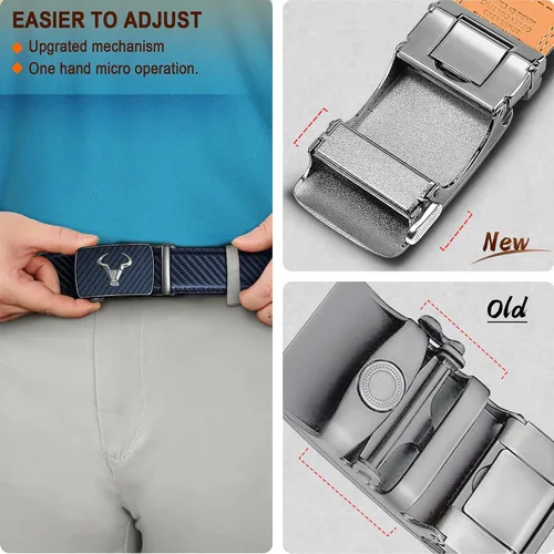 Miniatura 4 de BULLIANT Cinturón para hombre, paquete de 2, cinturón de trinquete de cuero para regalo, pantalones de mezclilla casuales de 1 38 pulgadas, corte