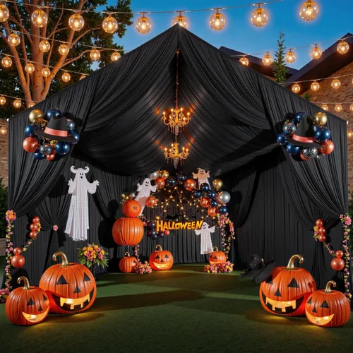 Miniatura 47 de Cortina de techo beige de 10 x 40 pies para fiestas de boda – 2 paneles sin arrugas de 40 pies de largo cortinas drapeadas para bodas, cumpleaños