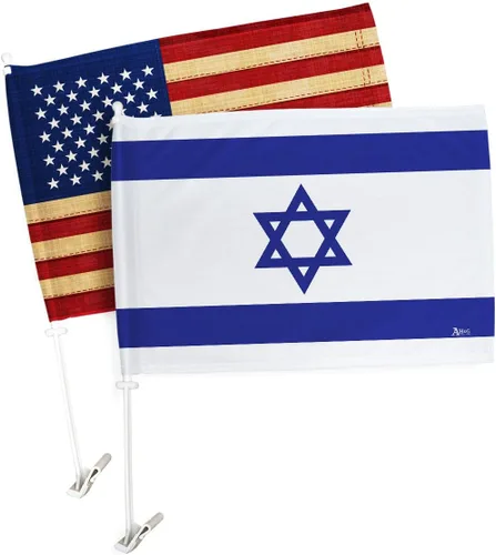 Bandera de Israel para Carros - Bandera israelí para automóvil, paquete vintage americano, pequeño regalo, 12 x 18 pulgadas, clip de soporte de