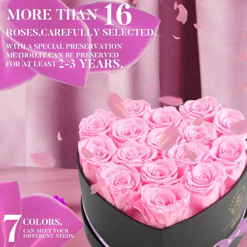 Miniatura 4 de Impouo Caja de 16 piezas con forma de corazón Forever Flowers - Rosas preservadas, regalos de cumpleaños para mujeres, regalo de flores Prime, San