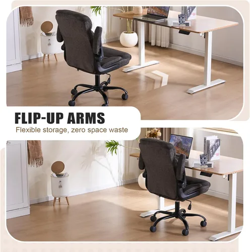 Miniatura 3 de Silla de Oficina Ejecutiva, Silla de Computadora Cómoda de Tela Ergonómica con Reposabrazos Abatibles, Soporte Lumbar, Función de Giro 360° y Gris
