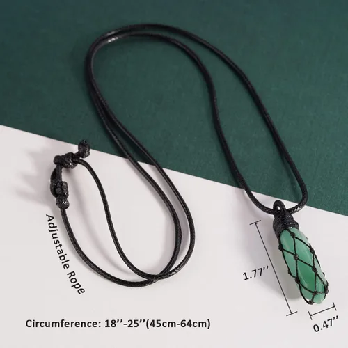 Miniatura 3 de Black Obsidian Healing Crystal Points Necklace Adjustable Rope Hexagonal Wrapped Braided Stone Pendant Necklace Handmade Gemstone Jewelry for Men