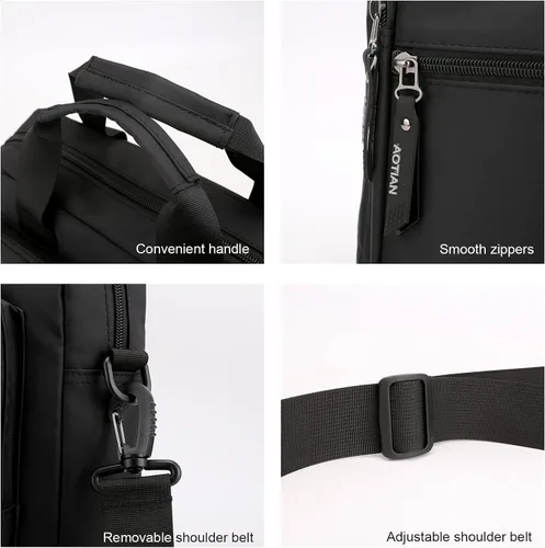 Miniatura 4 de zhongningyifeng Bolso bandolera para portátil de 14 pulgadas para hombre, de nailon, grande, impermeable, casual, negro, para trabajo, viajes, al