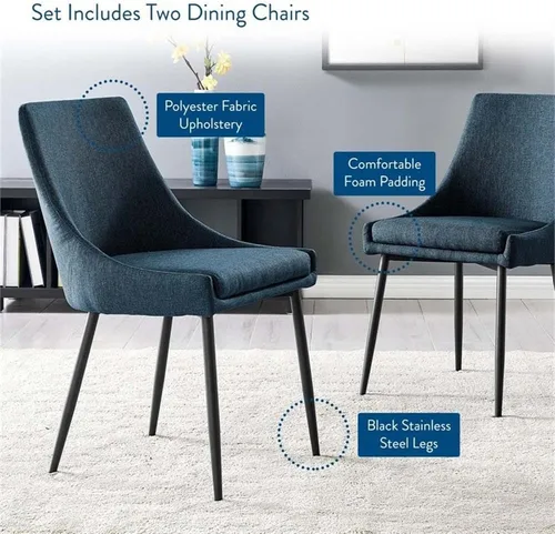Miniatura 8 de Modway Vizconde - Sillas de comedor laterales tapizadas de tela en color negro y azul - Juego de 2