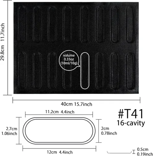 Miniatura 2 de Pan para hornear baguette pan perforado Eclair hojas de malla molde de silicona estrecha barra rectangular 15.748x11.732x0.197 in 16-cavidad por