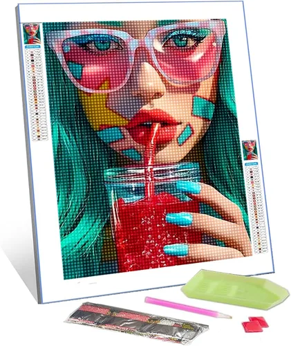 Miniatura 21 de Kits de Pintura de Diamantes Chica Negro Rosa para Adultos DIY Diferentes Pupilas Mujeres 5D Taladro Completo Redondo Cristal Diamantes de Imitación