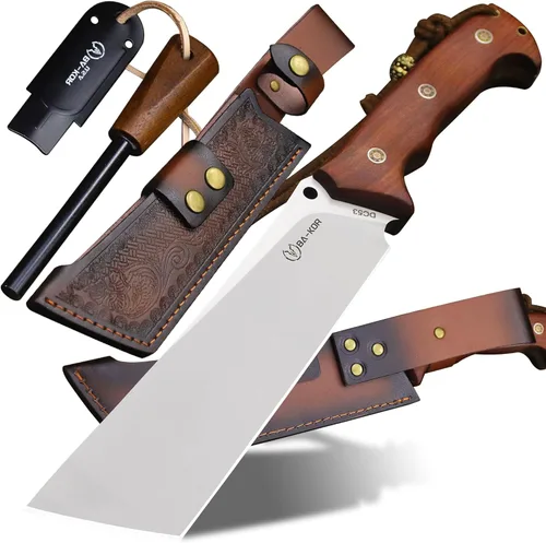 Miniatura 10 de BA-KOR (Survivor III) Cuchillo fijo de 35.5CM (14.2") de acero DC53 con tanga completa de 10mm engrosada + funda de cuero y encendido de cerio