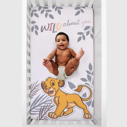 Miniatura 4 de NoJo Disney Lion King Simba - Sábana bajera ajustable para cuna, color marrón claro, dorado y blanco Wild About You Canela