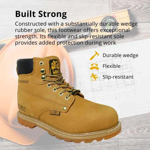 Miniatura 9 de Wolf Work Boot 100% Genuine Upper Leather Oil, Impact, Abrasion Resistant Electrical Hazards Non-Slip Rubber Sole Steel Toe Padded