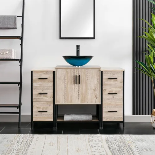 Miniatura 13 de eclife Combo de Tocador de Baño de 36" con Lavabo, Gabinete Moderno de Soporte de Metal con Estante Inferior y Gabinete Lateral de Almacenamiento