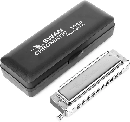 Miniatura 6 de Armónica Cromática de Grado Profesional 10 Agujeros 40 Tonos Clave de Do Acero Inoxidable Uso Pesado con Estuche y Paño de Limpieza para Jugador