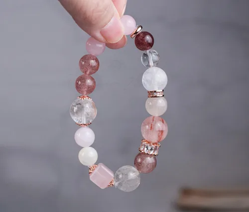 Miniatura 201 de Precious Gemstone Natural Crystal Healing Bracelet, Rutilated Quartz, Moonstone, Quartz Handmade Original Design Bracelet
