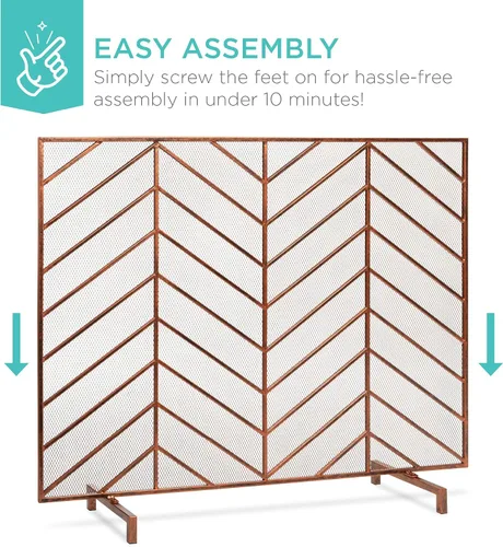 Miniatura 5 de Best Choice Products Panel individual de 38 x 31 pulgadas, hecho a mano, malla de hierro forjado, protector contra chispas contra incendios