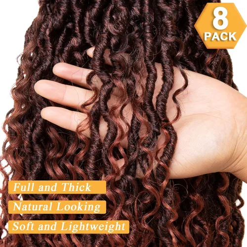 Miniatura 5 de COOKOO - Locs de diosa ombré de jengibre, pelo de ganchillo de 24 pulgadas, 8 paquetes, locs boho de imitación, pelo de ganchillo con rizos, locs
