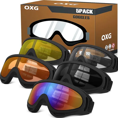 Miniatura 9 de OXG 5 pares de gafas de motocicleta para jóvenes, hombres y mujeres, gafas ATV de esquí, gafas anti-UV, a prueba de polvo y viento, para bicicletas