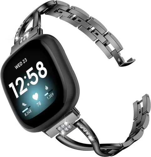 Wearlizer Correa de metal compatible con Fitbit Versa 4/Versa 3/Sense/Sense 2 bandas para mujer, elegante pulsera de acero inoxidable con diamantes