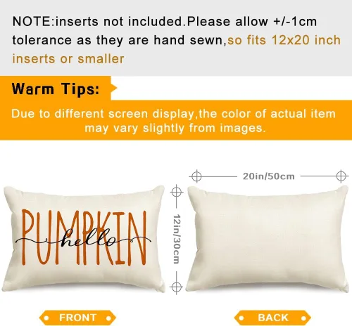 Miniatura 3 de RABUSOFA Fall Hello Pumpkin - Funda de almohada para exteriores, 12 x 20 pulgadas, decoración para el hogar, sofá y sofá (crema)