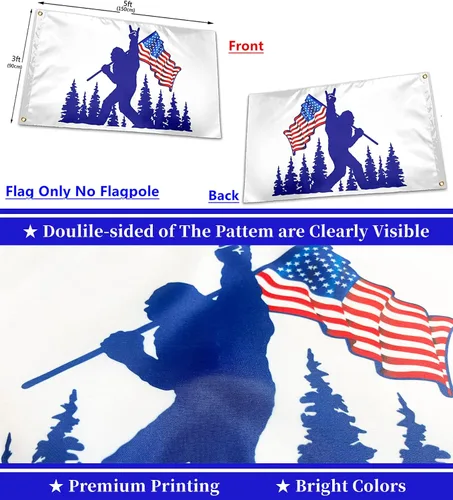 Miniatura 4 de Divertida bandera azul de pie grande con impresión de doble cara de 3 x 5 pies y banderas de jardín de 3 capas de 12 x 18 pulgadas, banderas