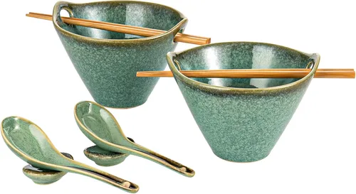 Miniatura 12 de Tazones grandes para servir ensalada, sopa, ramen, 71 OZ tazones de cerámica japoneses para fideos ramen con palillos, cucharas y soportes
