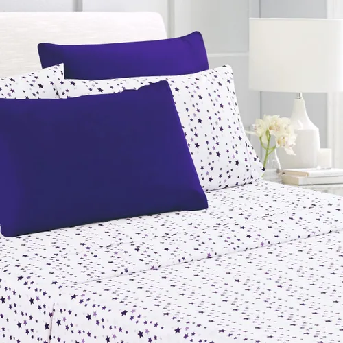 Miniatura 28 de American Home Collection - Juego de sábanas y fundas de almohada estampadas de 6 piezas, con 14 pulgadas de caída; sábanas de microfibra con doble