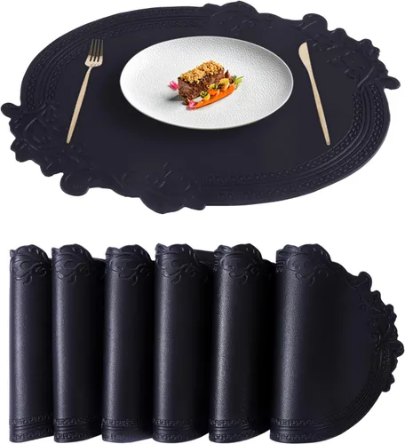 Miniatura 8 de XINYUN Juego de 6 manteles individuales dorados para mesa de comedor, de piel sintética, ligeros, lavables, antideslizantes, antideslizantes, Oro 1